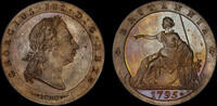 GREAT BRITAIN GEORGE III, 1795 PATTERN COPPER HALFPENNY BY C H KUCHLER, PF 63 BN -