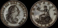 GREAT BRITAIN GEORGE III, 1799 BRONZED PROOF HALFPENNY, PF 62 BN -