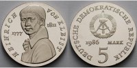 5 Mark 1986 Deutschland, DDR Heinrich von Kleist, Ku.-Ni.,-Archivbild- PPleicht berieben