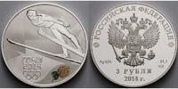 Russland 3 Rubel Winter Olympiade Sotschi 2014 Skispringen, <b>7 / 16</b>, in Kapsel & Zertifikat -