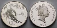 Neuseeland 5 Dollar Oly. Winterspiele in Lillehammer - Slalomläufer - mit MDM - Zertifikat -