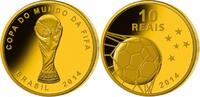 Brasilien 10 Reais<br> 3,96g<br> fein<br> 16 mm Ø Fußball Weltmeisterschaft 2014 in Brasilien, inkl. orig. FIFA Holzbox,<b>RAR</b> -