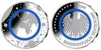 Deutschland 5 Euro blauer Planet Erde,<br><b> Prägestätte D,</b> <b>Randschrift kopfstehend !!!</b> -