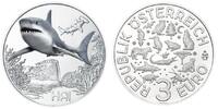 Österreich 3 Euro Tier - Taler - Serie -Hai-, <b>07 / 12</b> Ausgaben, -