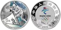 Peking - China 5 Yuan <br> <b>15 Gramm</b> Winter Oly. Peking 2022, <b> 2/8 Biathlon</b> <b> ohne Etui </b> -