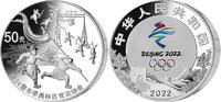 Peking - China 50 Yuan <br> <b>150 Gramm</b> Winter Oly. Peking 2022,<b> 2/2 traditioneller Wintersport</b> <b>mit Etui </b> -