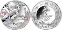Peking - China 5 Yuan <br> <b>15 Gramm</b> Winter Oly. Peking 2022, <b> 8/8 Curling </b> <b> ohne Etui </b> -