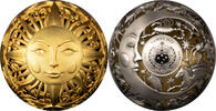Samoa 5 Dollar <br>24 Karat vergoldet<br>50 mm Ø Sonne & Mond - Spherical Coin 2 oz.Silber, inkl.Zertifikat/Etui/Box, RAR! -