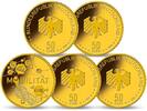 Deutschland 50 Euro<br>5 x 7,78g<br>fein<br>22,00 mm Ø Dt. Handwerk "Mobilität" <br><b> kompl.Satz, A-J edlen Etui-Ausgabe 2/5</b> -