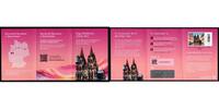 Deutschland - <b>Einzelmarke <br> selbstkl. xx</b> 1 x 1,00 Cent im Markenheftchen 128D, geöffnet! Krypto-Briefmarke "Kölner Dom in pink" Booklet, <b>Historische Bauwerke!</b> -