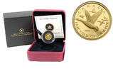 Kanada 50 Cent<br>1/25 oz<br> 1,27g<br> fein<br> 13,92 Ø Maple Leaf, "5 Kanadische Gänse" 1/25 oz. 999.9er Gold -- RARITÄT--in org. Etui -