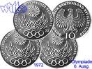 Deutschland, Bundesrepublik 10 DM 6. Ausg. Oly. Feuer, kompl. <b>Satz (D/F/G/J)</b> -