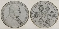 Vatikan 500 Lire 70 Jahre Staat der Vatikanstadt / Wappen der Päpste nach den Lateranverträgen -