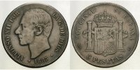 Spanien 5 Pesetas Wiederherstellung der Monarchie 1873 Alfonso XII. 1875-1885 -