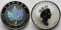 Kanada 5 $ Maple Leaf, Strahlendes Ahornblatt in Farbe inkl. Etui & Zertifikat & Schuber -