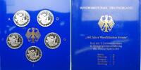 Deutschland, Bundesrepublik 10 DM<br>x 5 Westfälischer Frieden, 925 Ag, Prägestätte A-J im Blister, -Archivbild- -