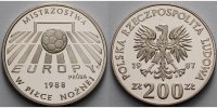 Polen 200 Zlotych Fußball EM 1988 in Deutschland, Ball vor dem Tor, Proba/<b>Probe</b> -