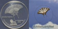 Kongo(Kinshasa) 10 Francs, 50,00mm Ø 1.Glasmünzen-Serie der Welt-Segelfalter (Iphiclides podalirius-Papilionidae)m.Z. -