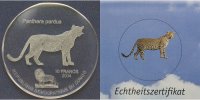 Kongo(Kinshasa) 10 Francs, 50,00mm Ø 1.Glasmünzen-Serie der Welt-Leopard (Panthera pardus) mit Zertifikat -