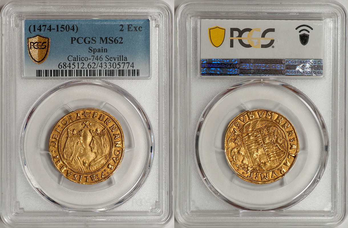 Spain Ferdinand V & Isabel I (1476-1504) Gold 2 Excelentes PCGS MS-62 |  MA-Shops