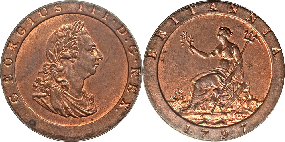  Great Britain 1797 III Cartwheel Penny PCGS MS64