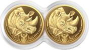 Südafrika 100 Rand 2022 2 x 1/4 oz Gold Coins Big Five Series II - Rhino - Double Capsule - Set Proof