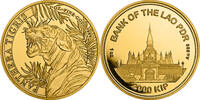 Laos 2000 KIP 1 oz Gold Coin Panthera Tigris - Tiger -